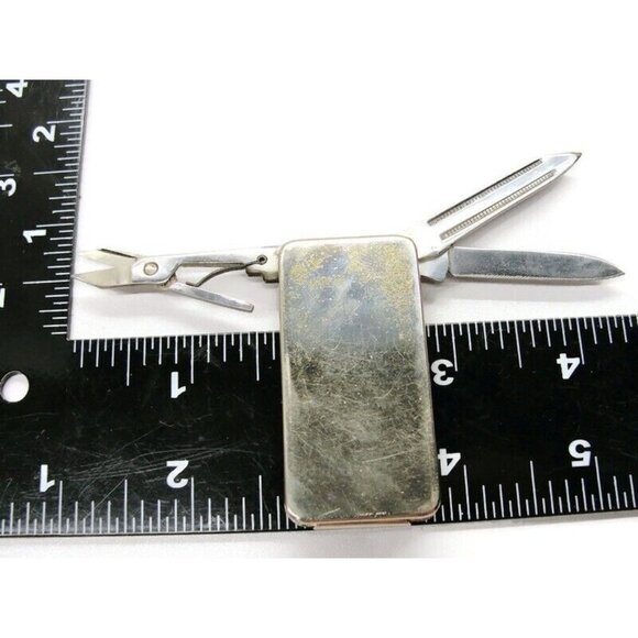 Money Clip Vintage Worn Gold Tone Classic Knife Scissors File Stainless Steel - Picture 6 of 9